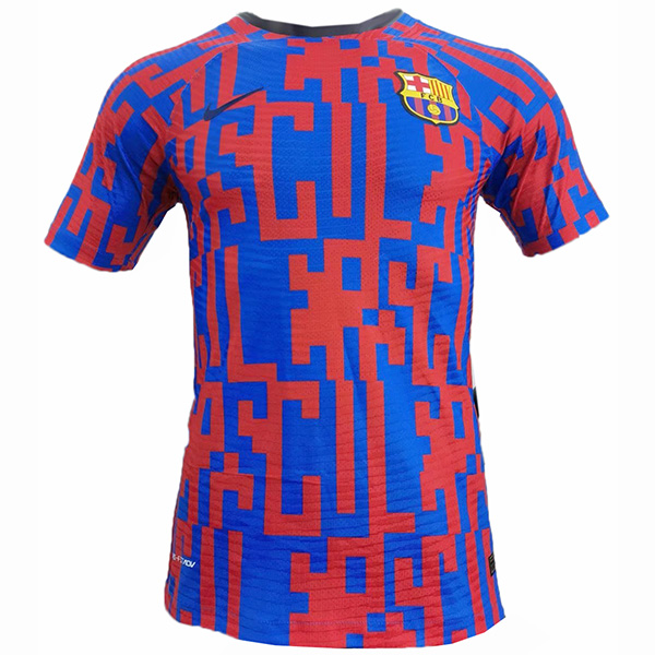 Barcelona pre-match player jersey training soccer uniform men's sportswear football top red blue shirt 2022-2023