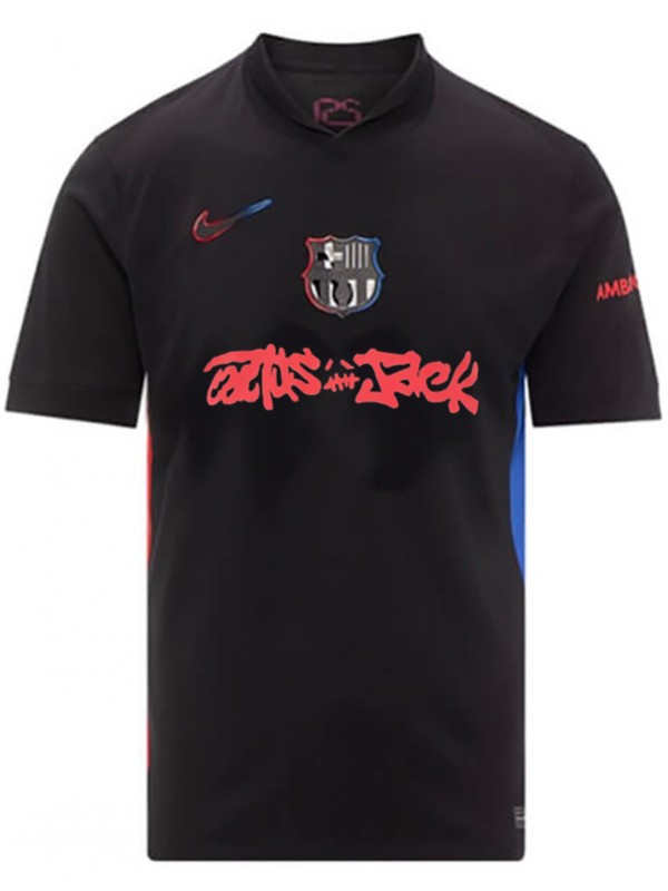 Barcelona travis scott maglia da calcio da uomo da trasferta per adulti nera e rossa da calcio sportiva 2024-2025