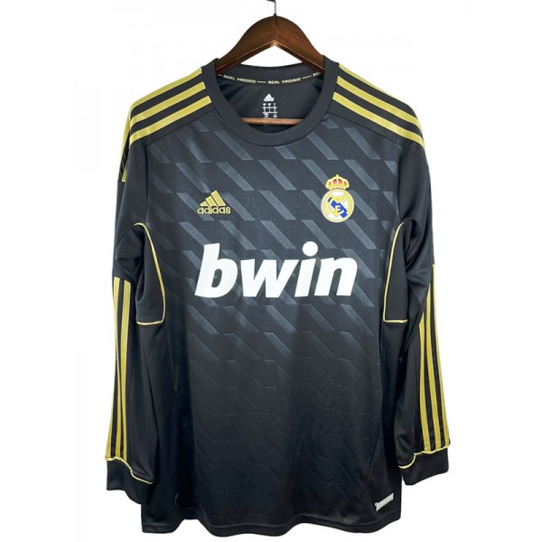 Real madrid away long sleeve retro jersey soccer uniform men's second black sportswear football kit top shirt 2011-2012