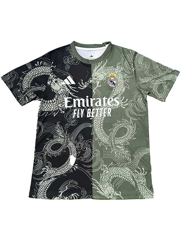 Real madrid maglia da calcio dragon nera e verde mezza divisa da allenamento per uomo abbigliamento sportivo da calcio maglietta sportiva 2025-2026