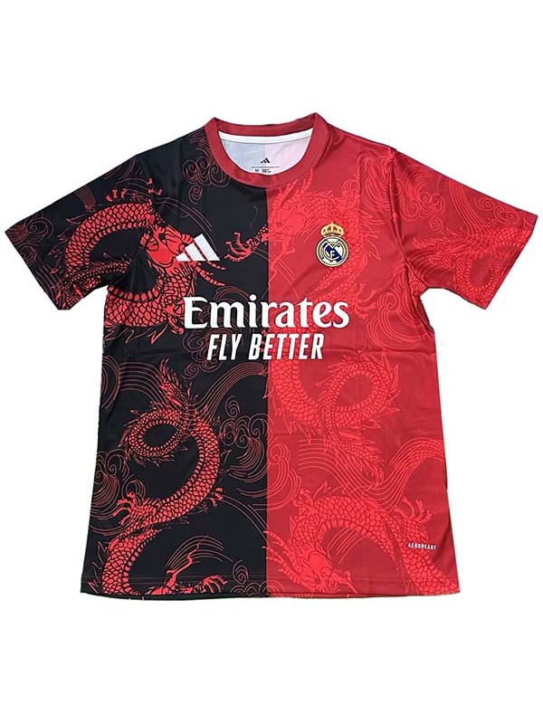 Real madrid maglia da calcio dragon nera e rossa mezza divisa da allenamento per uomo abbigliamento sportivo da calcio maglietta sportiva 2025-2026