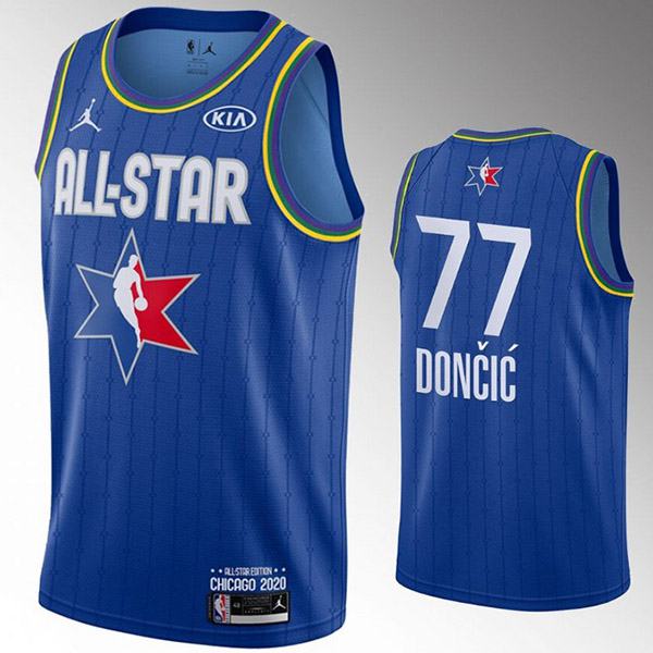 2020 all star game jordan dallas mavericks luka doncic 77 nba basketball swingman jersey blue edition shirt