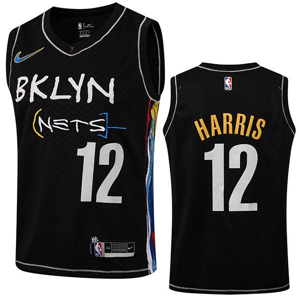 Brooklyn Nets Joe Harris 12 men's nba v-neck basketball swingman jersey black white edition shirt 2021