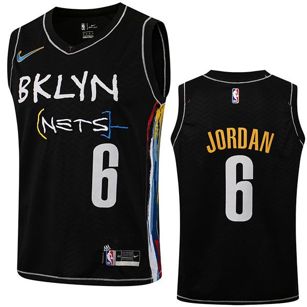 Brooklyn Nets Jordan 6 men's nba v-neck basketball swingman jersey black white edition shirt 2021