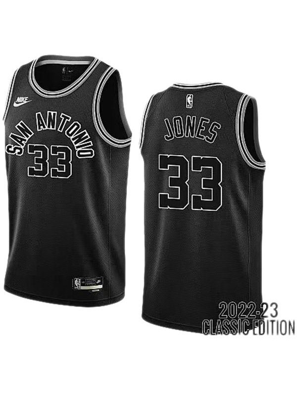 San Antonio Spurs 33 Jones jersey basketball uniform black swingman limited edition kit 2022-2023