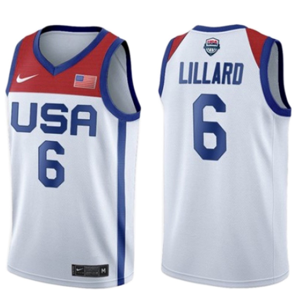 USA team Damian Lillard 6 home basketball jersey men's statement limited 2021 tokyo olympic vest white