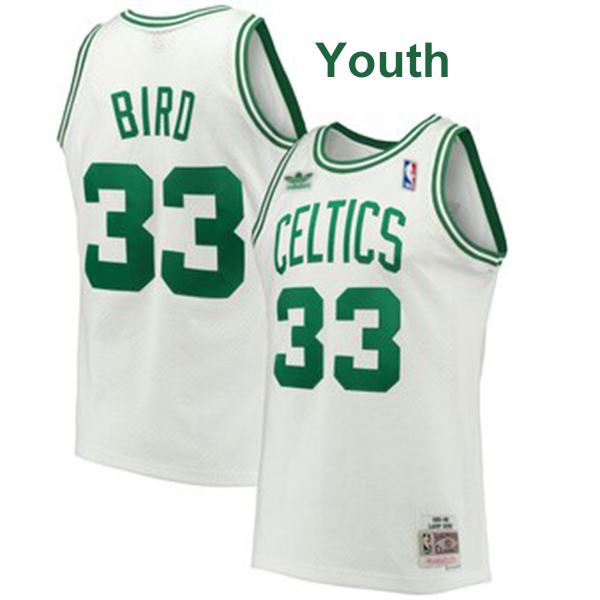 Youth Boston Celtics 33 Larry Bird Children Mitchell Ness Kelly White Big Hardwood Kids Basketball Jersey