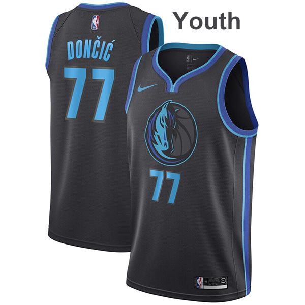 Youth Dallas Mavericks Luka 77 Children Charcoal Kids Basketball Jersey Black