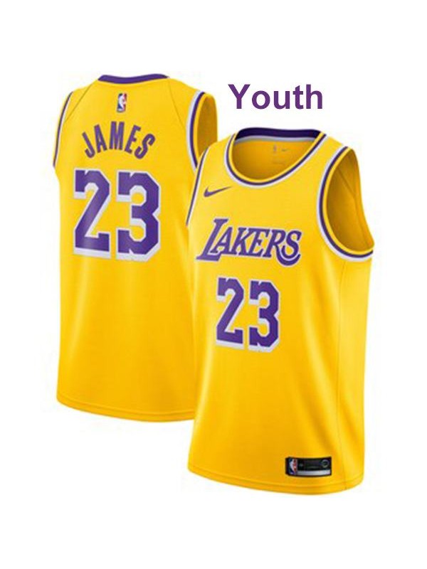 Youth LeBron James 23 Los Angeles Lakers CHildren NBA Swingman Basketball Jersey Kids Gold Icon Edition