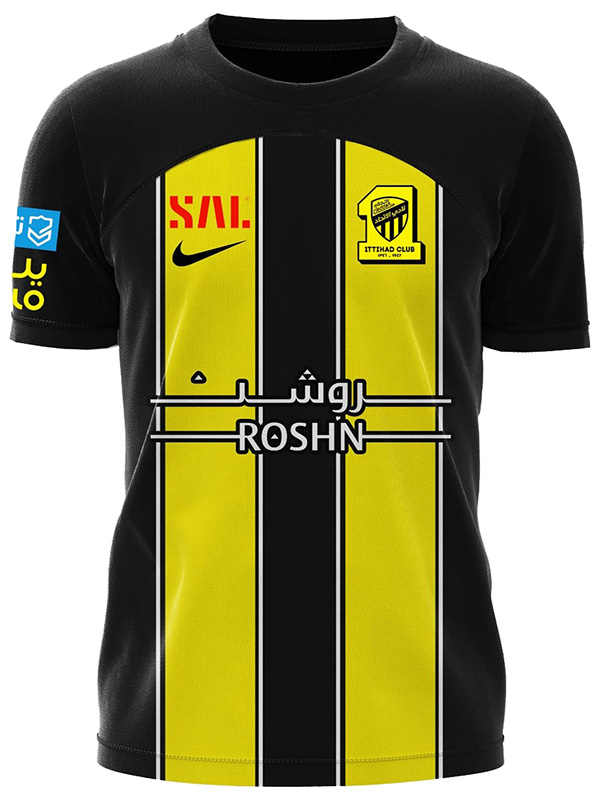 AL-Ittihad home jersey soccer uniform men's first sportswear football kit top shirt 2023-2024