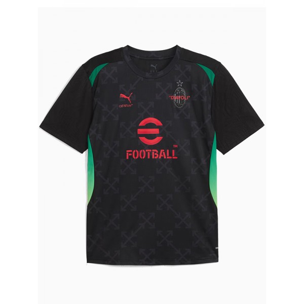 AC milan x off-white maglia nera pre-partita uniforme da calcio kit da calcio uomo top maglietta sportiva 2025-2026