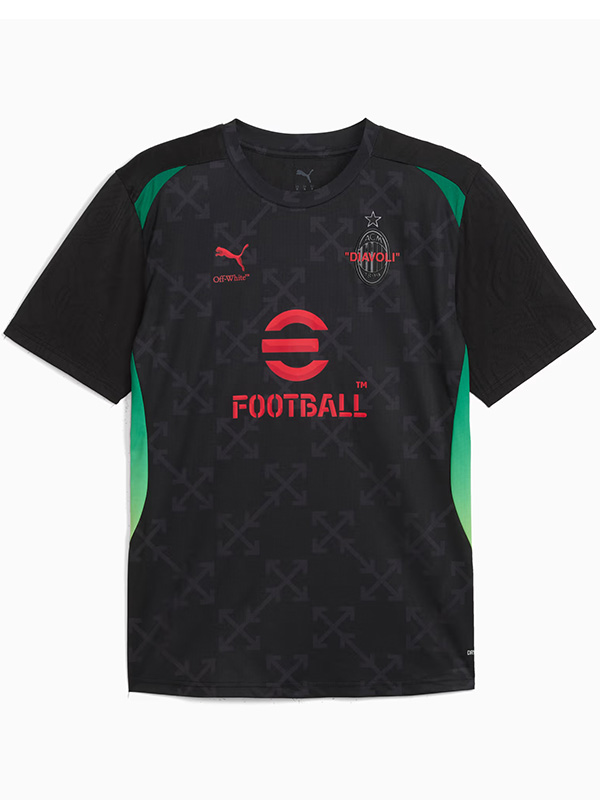 AC milan x off-white maglia nera pre-partita uniforme da calcio kit da calcio uomo top maglietta sportiva 2025-2026