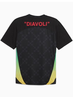 AC milan x off-white maglia nera pre-partita uniforme da calcio kit da calcio uomo top maglietta sportiva 2025-2026