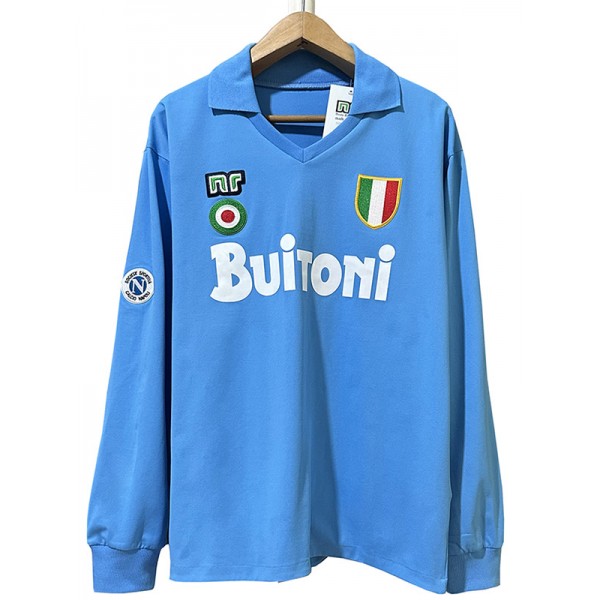 Napoli home long sleeve retro jersey soccer uniform men's blue first sportswear football kit top shirt 1987-1988