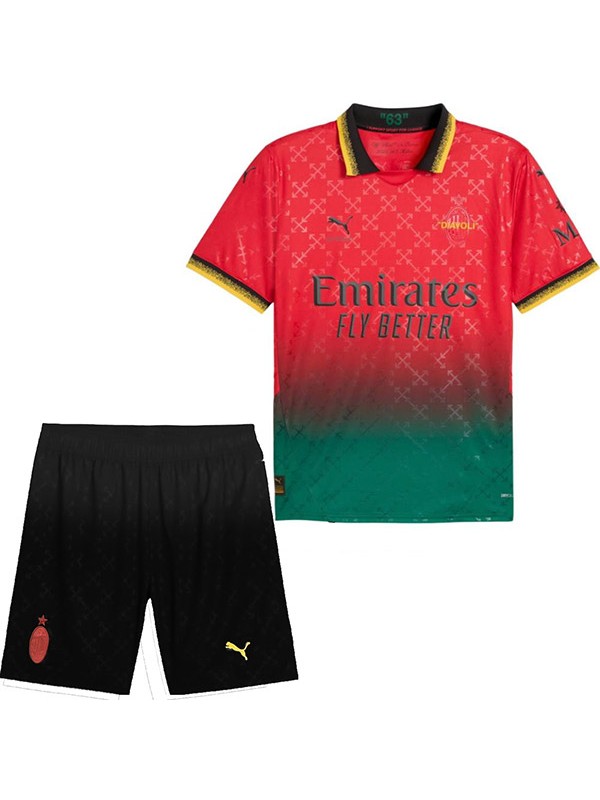 AC milan x off white maglia speciale per bambini kit da calcio bambini rosso verde mini maglietta da calcio uniformi giovanili 2025-2026