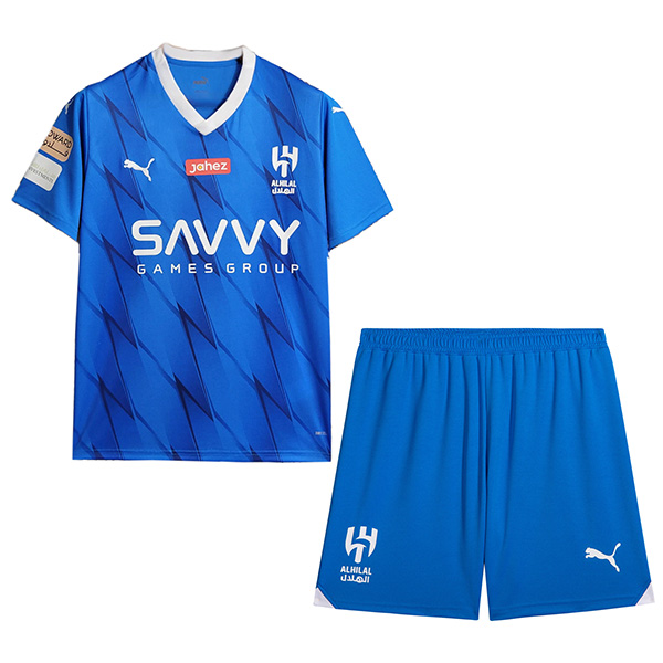 AL Hilal home kids jersey soccer kit children first football mini shirt youth uniforms 2023-2024