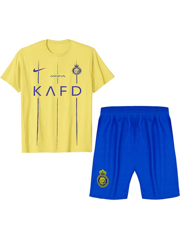 Al-Nassr home kids jersey soccer kit children first football mini shirt youth uniforms 2023-2024