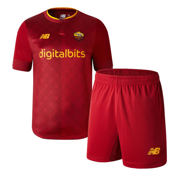 AS Roma home kids kit soccer children first football mini shirt maillot match youth uniforms 2022-2023