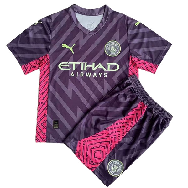 Manchester city special edition jersey purple kids kit children football mini shirt youth uniforms 2023-2024