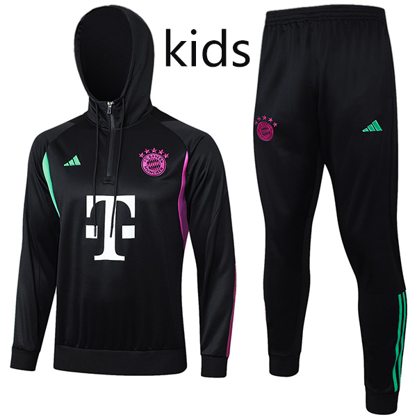 Bayern Munich hoodie jacket kids kit black football sportswear tracksuit long zipper youth training uniform outdoor children soccer coat 2024
