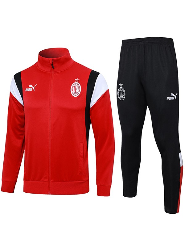 AC milan jacket football sportswear tracksuit full zip red black uniform men's training kit outdoor soccer coat 2023-2024