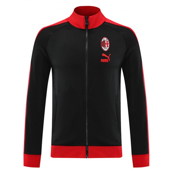 AC milan jacket football sportswear tracksuit full zipper kit men's black training uniform outdoor soccer coat 2023-2024