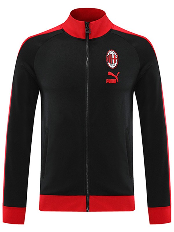 AC milan jacket football sportswear tracksuit full zipper kit men's black training uniform outdoor soccer coat 2023-2024
