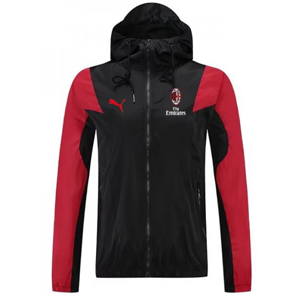 AC milan windbreaker hoodie jacket football sportswear tracksuit full zipper men's training black red uniform outdoor soccer coat 2023-2024