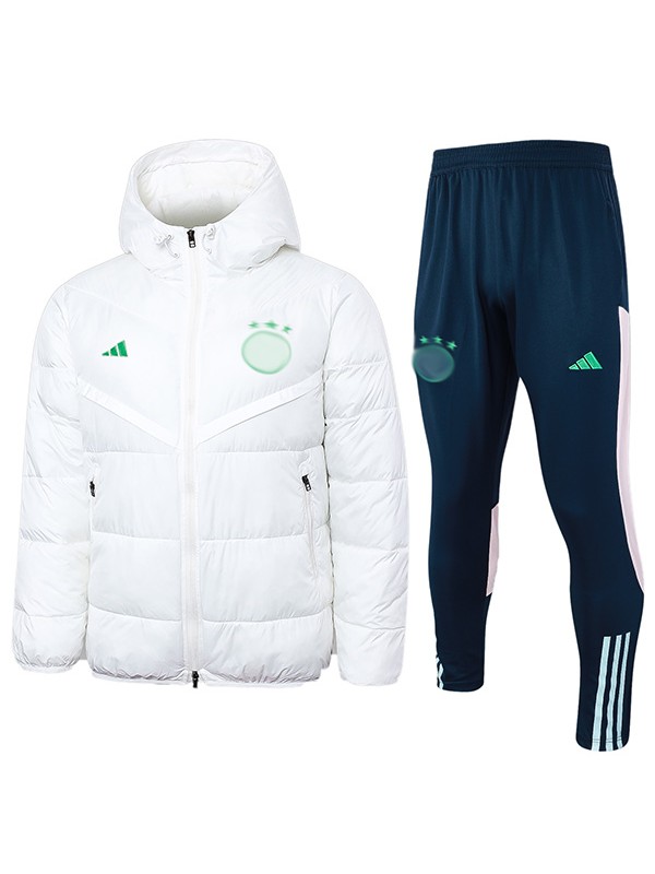 Ajx hoodie cotton-padded jacket white football sportswear tracksuit full zipper men's training kit outdoor soccer coat 2024