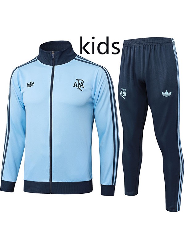 Argentina giacca bambini kit calcio abbigliamento sportivo tuta celeste lunga zip collo giovani allenamento uniforme outdoor bambini calcio cappotto 2024-2025