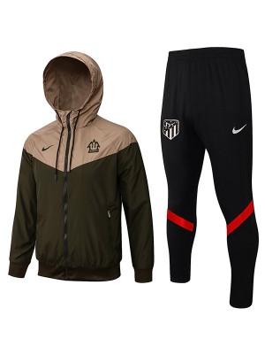 Atletico Madrid windbreaker hoodie jacket football sportswear tracksuit full zipper men's training kit athletic outdoor soccer armygreen coat 2022-2023