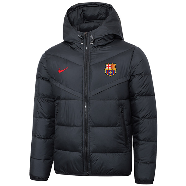 Barcelona hoodie cotton-padded jacket football sportswear tracksuit full zipper men's training black kit outdoor soccer coat 2024