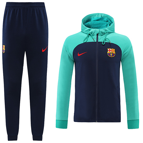 Barcelona hoodie jacket football sportswear tracksuit full zipper men's training jersey kit outdoor soccer cyan navy coat 2022-2023