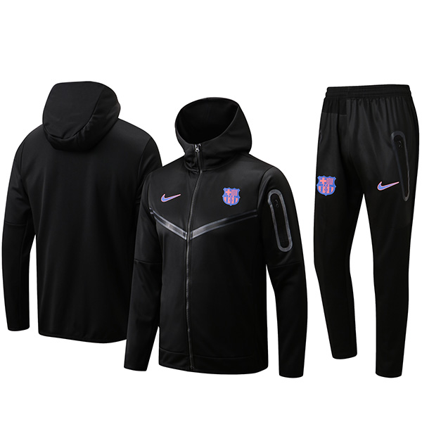 Barcelona hoodie jacket football sportswear tracksuit full zipper uniform men's training kit black outdoor soccer coat 2022-2023