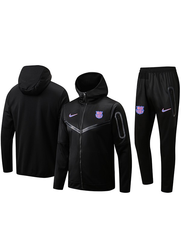 Barcelona hoodie jacket football sportswear tracksuit full zipper uniform men's training kit black outdoor soccer coat 2022-2023