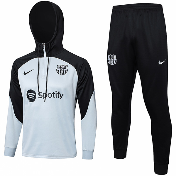 Barcelona hoodie jacket football sportswear tracksuit full zipper uniform men's training kit gray black outdoor soccer coat 2023-2024