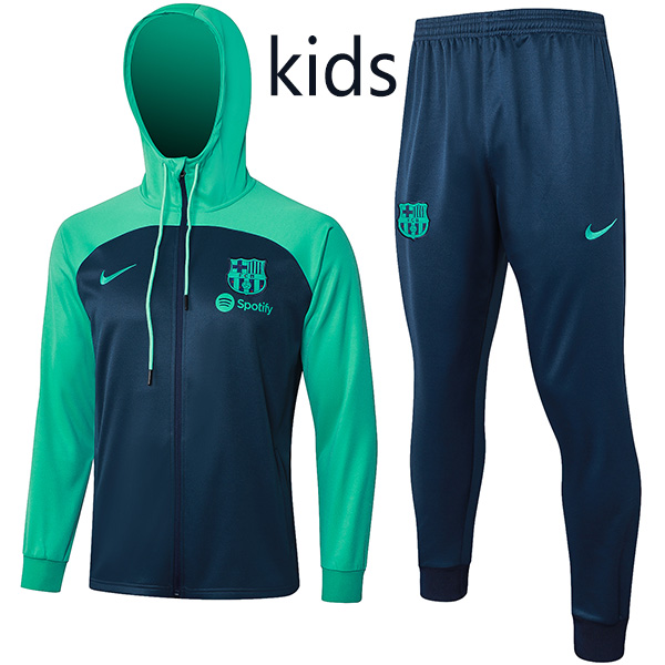 Barcelona hoodie jacket kids kit teal football sportswear tracksuit long zipper youth training uniform outdoor children soccer coat 2024