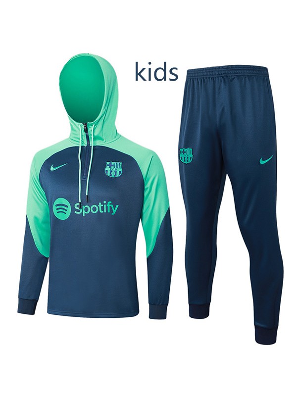 Barcelona hoodie jacket kids kit teal green football sportswear tracksuit long zipper youth training uniform outdoor children soccer coat 2024