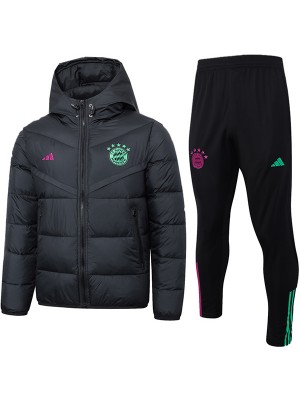 Bayern Munich hoodie cotton-padded jacket football sportswear tracksuit full zipper men's training black kit outdoor soccer coat 2024