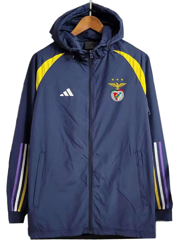 Benfica windbreaker hoodie jacket football sportswear tracksuit full zipper men's training navy kit outdoor soccer coat 2023-2024