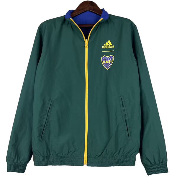 Boca juniors windbreaker hoodie jacket double sides football sportswear tracksuit full zipper men's training green blue kit outdoor soccer coat 2023-2024
