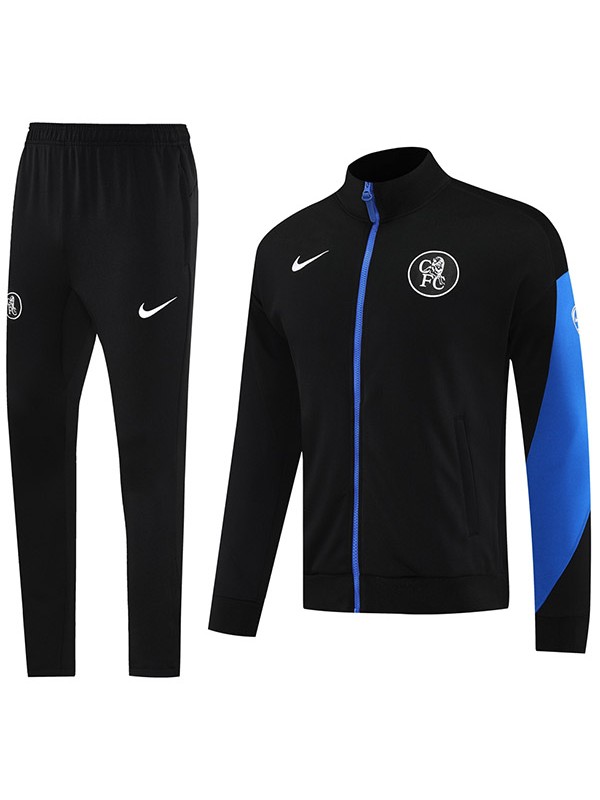 Chelsea giacca da calcio abbigliamento sportivo tuta da ginnastica, cerniera intera uniforme da uomo kit da allenamento nero e blu giacca da calcio per esterni 2025-2026