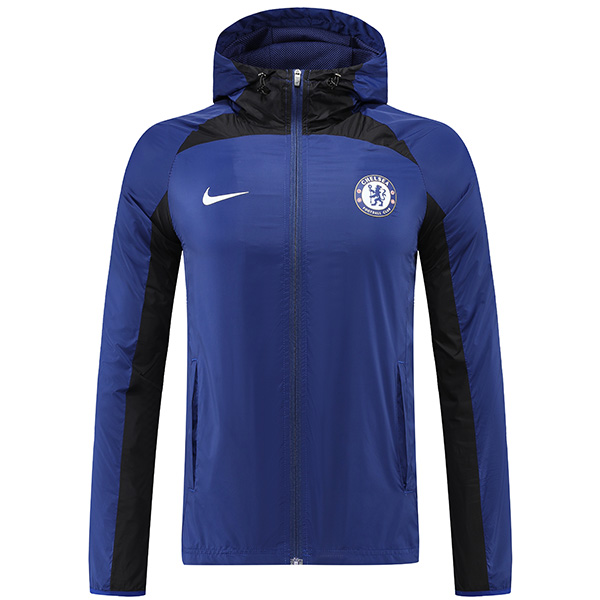 Chelsea windbreaker hoodie jacket blue football sportswear tracksuit full zipper men's training kit outdoor soccer 2022-2023