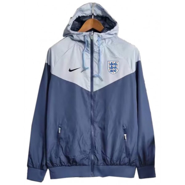 England windbreaker hoodie jacket football sportswear tracksuit full zipper men's training navy gray kit outdoor soccer 2023-2024
