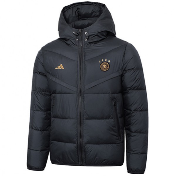 Germany hoodie cotton-padded jacket football sportswear tracksuit full zipper men's training black kit outdoor soccer coat 2024