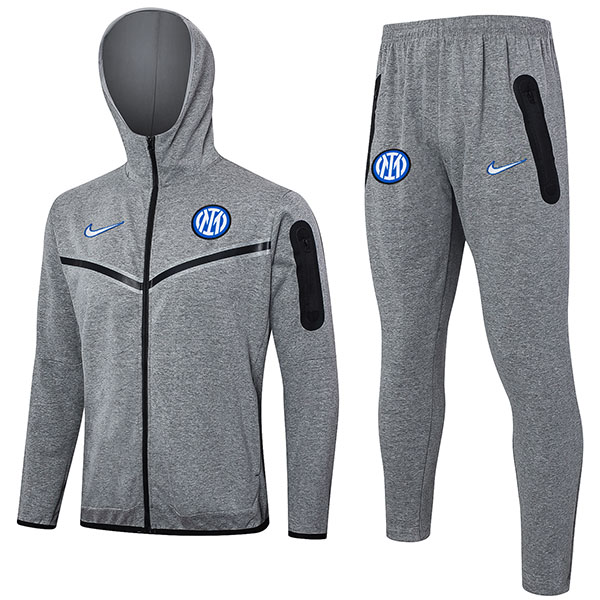 Inter milan hoodie jacket football sportswear grey tracksuit full zipper men's training kit outdoor uniform soccer coat 2024-2025