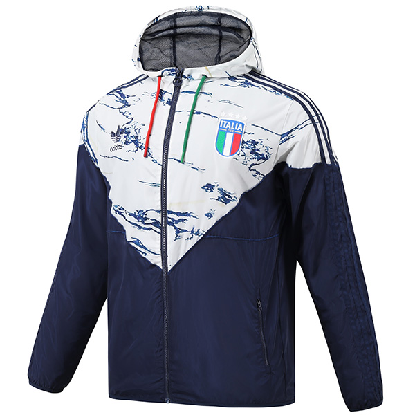 Italy windbreaker hoodie jacket football sportswear tracksuit full zipper men's training white black kit outdoor soccer coat 2023-2024