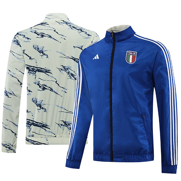 Italy windbreaker jacket football sportswear tracksuit full zipper men's training white blue kit outdoor soccer coat 2023-2024