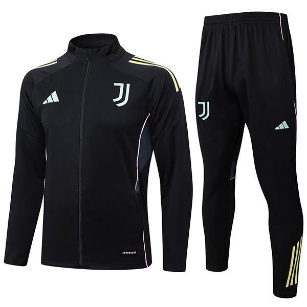 Juventus giacca da calcio abbigliamento sportivo tuta da ginnastica con cerniera intera uniforme da uomo kit da allenamento nero giacca da calcio per esterni 2025-2026