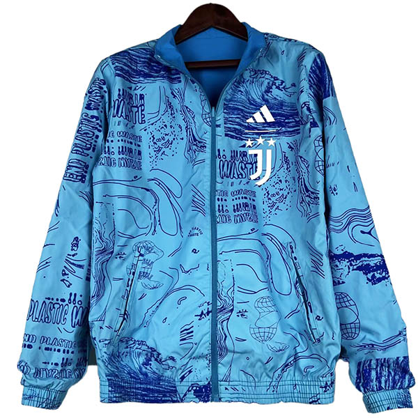 Juventus windbreaker hoodie jacket double sides football sportswear tracksuit full zipper men's training blue kit outdoor soccer coat 2023-2024